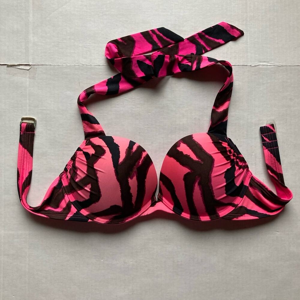 Victoria’s Secret Animal Print Hot Pink Super Push Up Bikini Top - 34B -Preowned